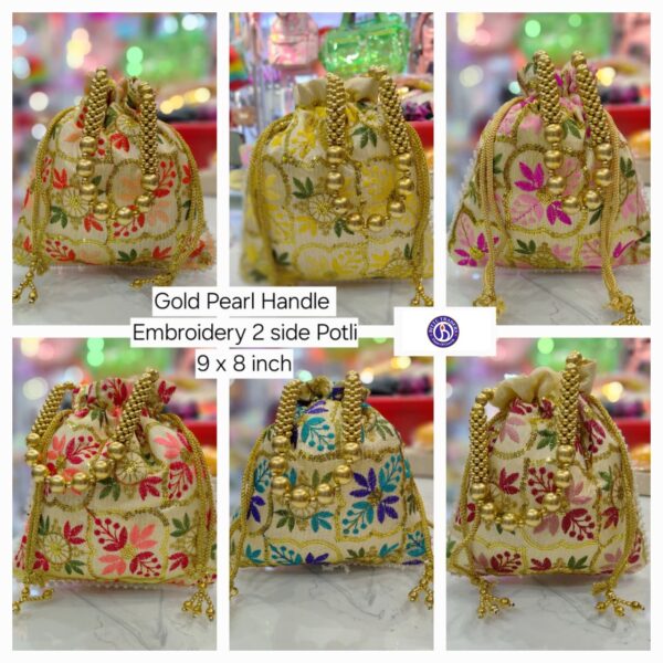 Gold Pearl Handle Potli